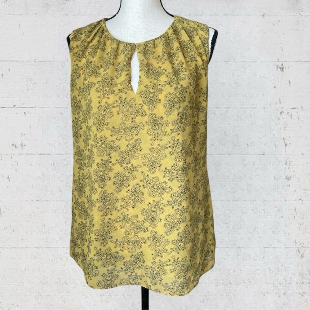 CAbi Paisley Blouse #3617 Small Sleeveless Tank Yellow Career Office Top